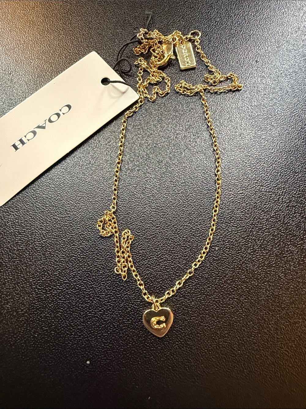 Coach Gold Heart Pendant Necklace with Logo Charm